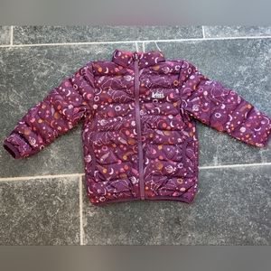 REI 650 fill down reversible jacket 4T pink and outer space print